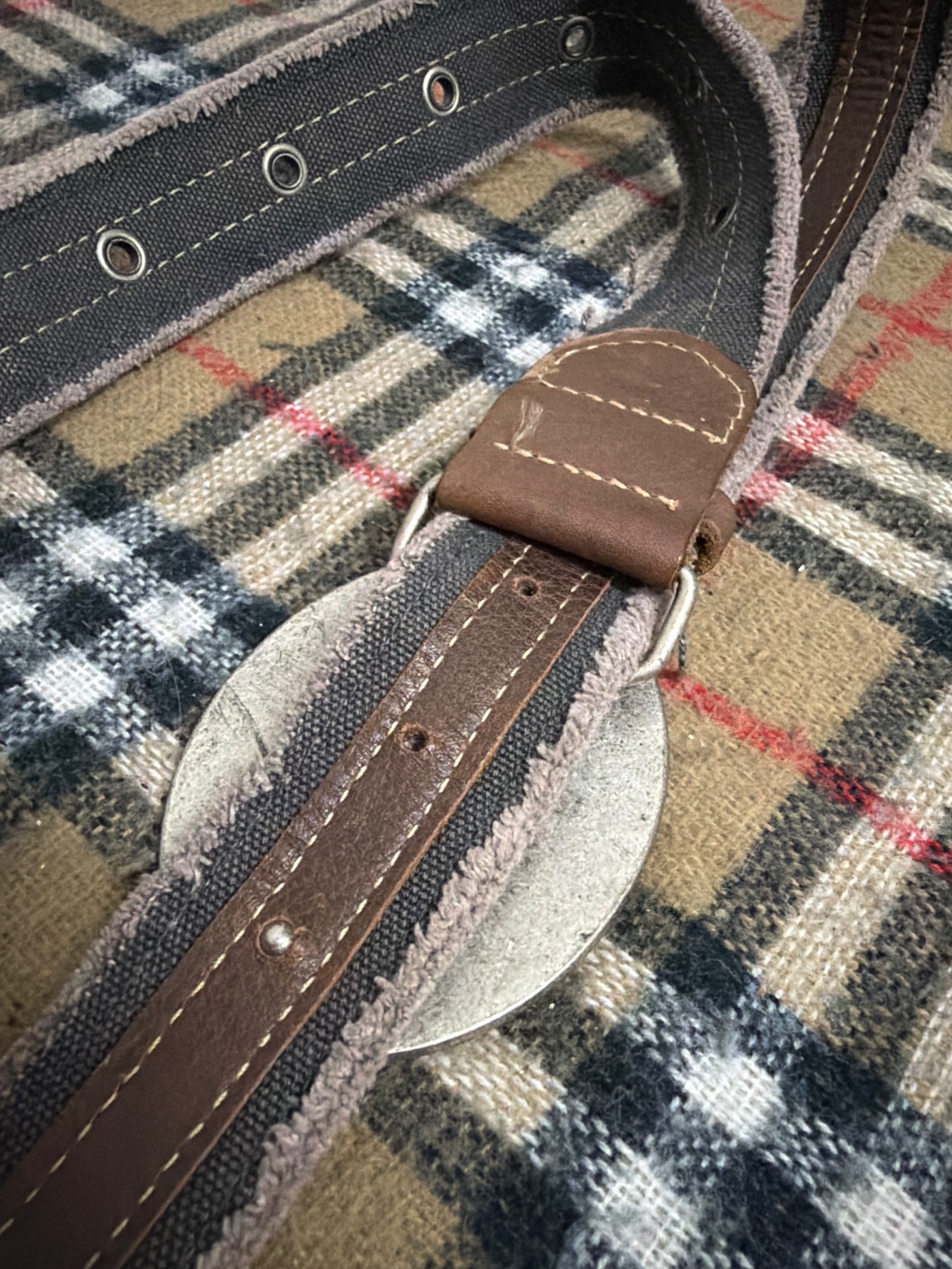 Vintage Western Boho Belt Metal Floral Buckle Brown Canvas Leather Style — gambar 3