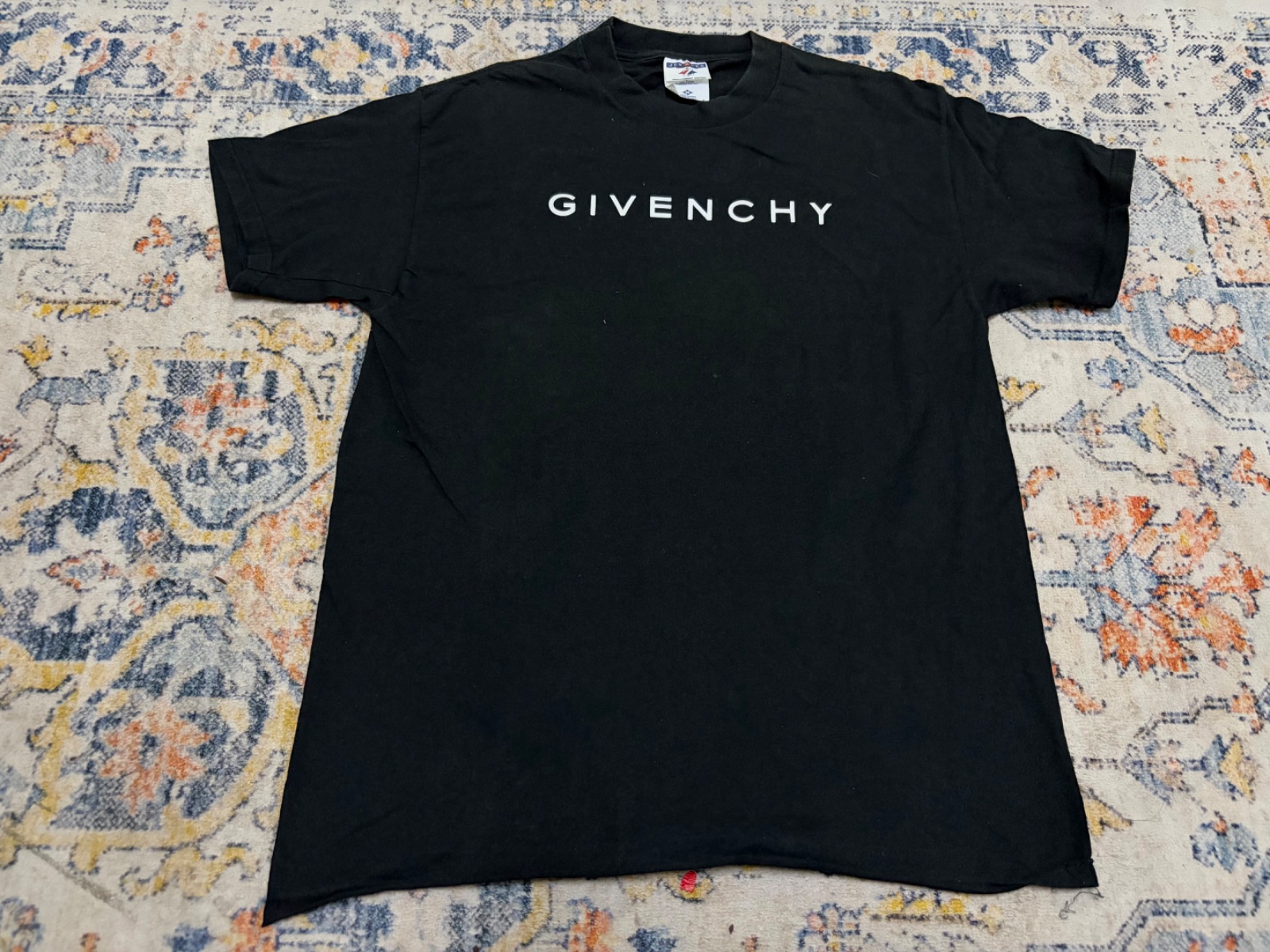 Vintage Givenchy Spellout Black T-Shirt Jerzees Made in USA Size M