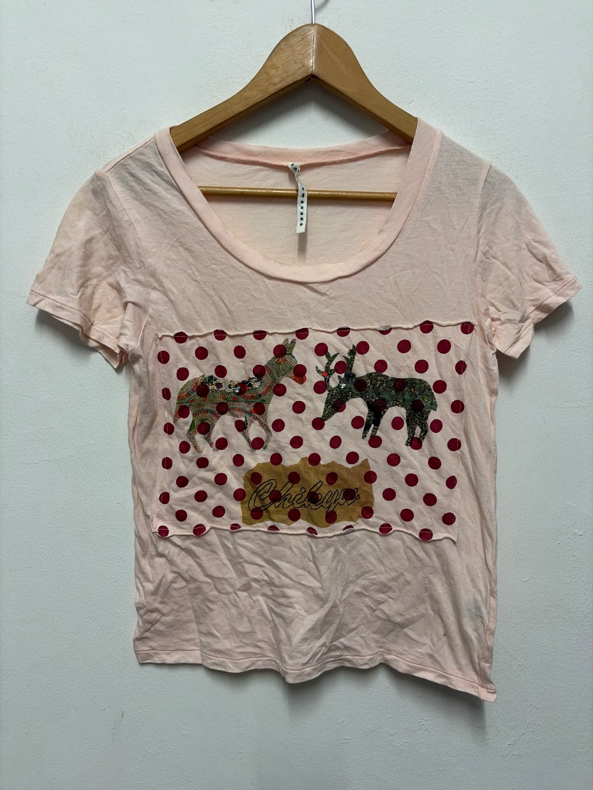 Sunao Kuwahara Pink Graphic Tee with Animal Applique