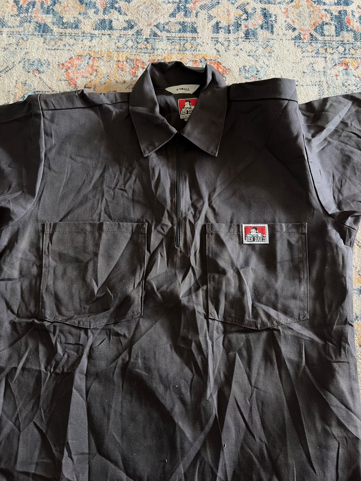 Ben Davis Half Zip Work Shirt Grey | Vintage Workwear | Pit 20”