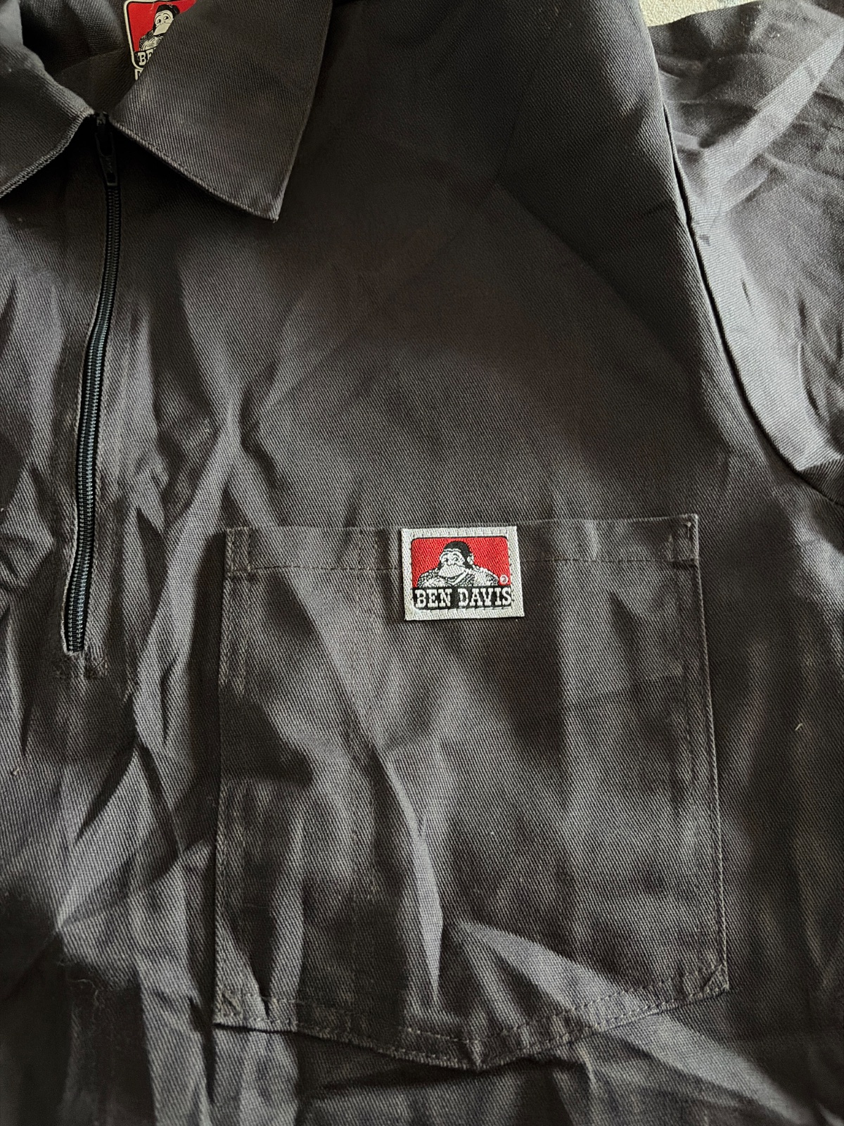 Ben Davis Half Zip Work Shirt Grey | Vintage Workwear | Pit 20” — gambar 3