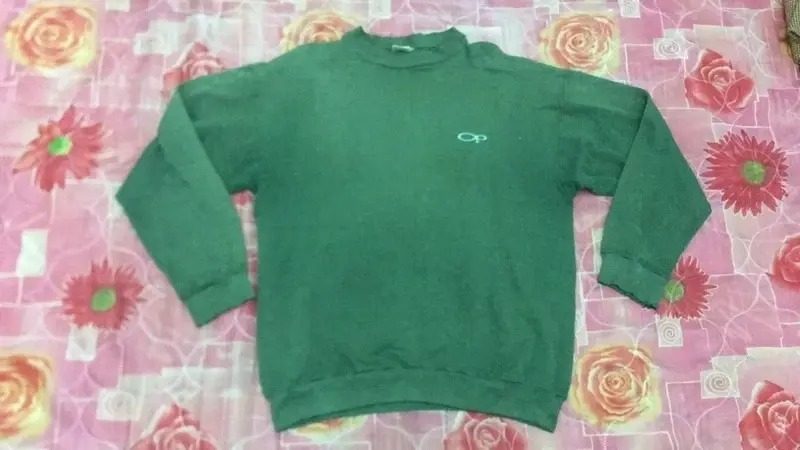 RARE Ocean Pacific Vintage Sweatshirt Green Vintage Surfboard 80s Large — gambar 2