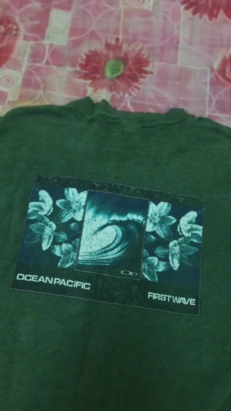 RARE Ocean Pacific Vintage Sweatshirt Green Vintage Surfboard 80s Large — gambar 3