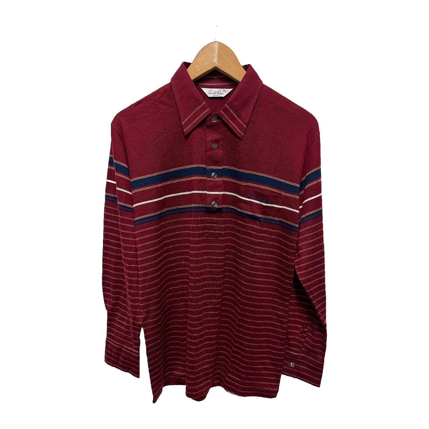 Deadstock Vintage Arnold Palmer Renown Long Sleeve Polo Shirt Striped Burgundy Size L Japan