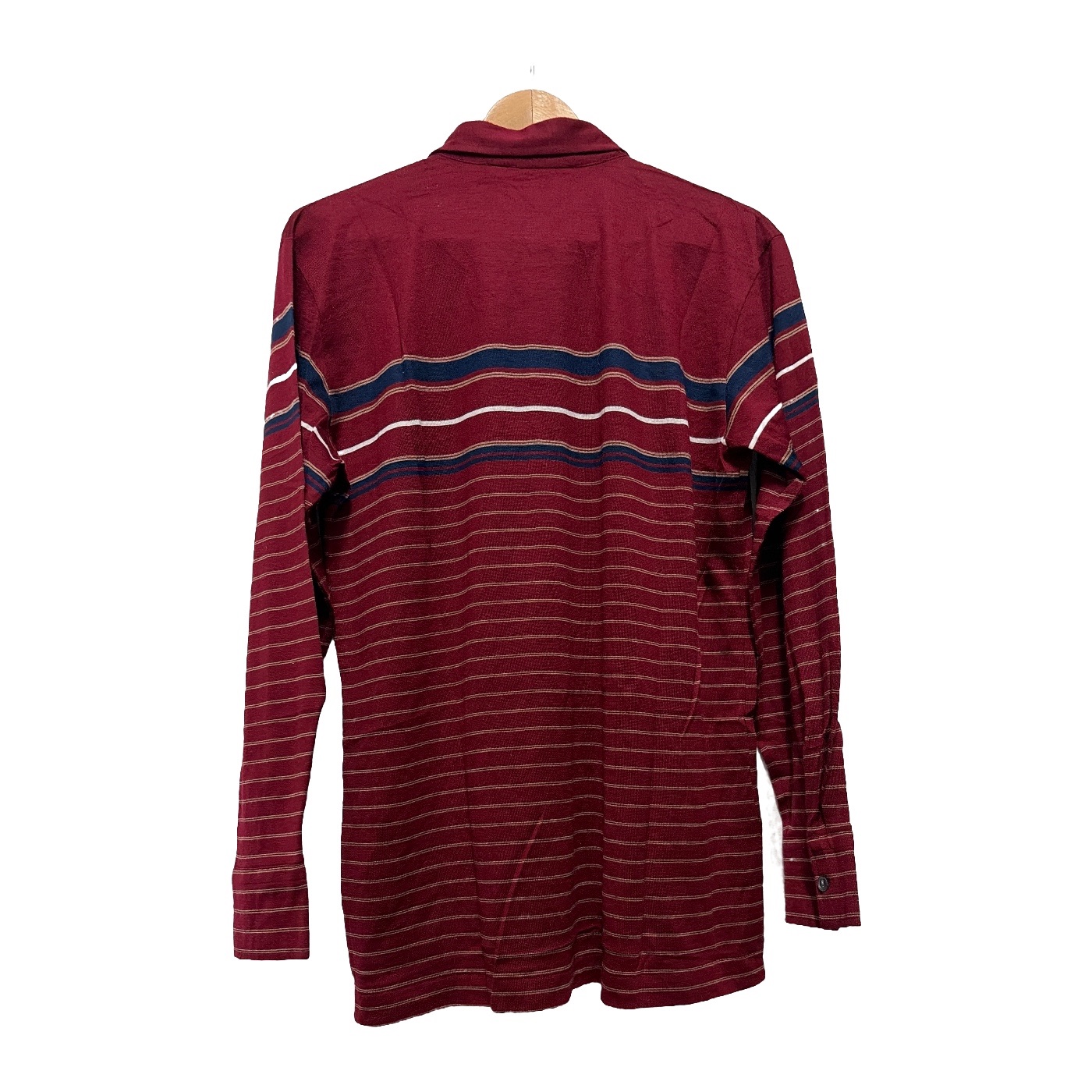 Deadstock Vintage Arnold Palmer Renown Long Sleeve Polo Shirt Striped Burgundy Size L Japan — gambar 4