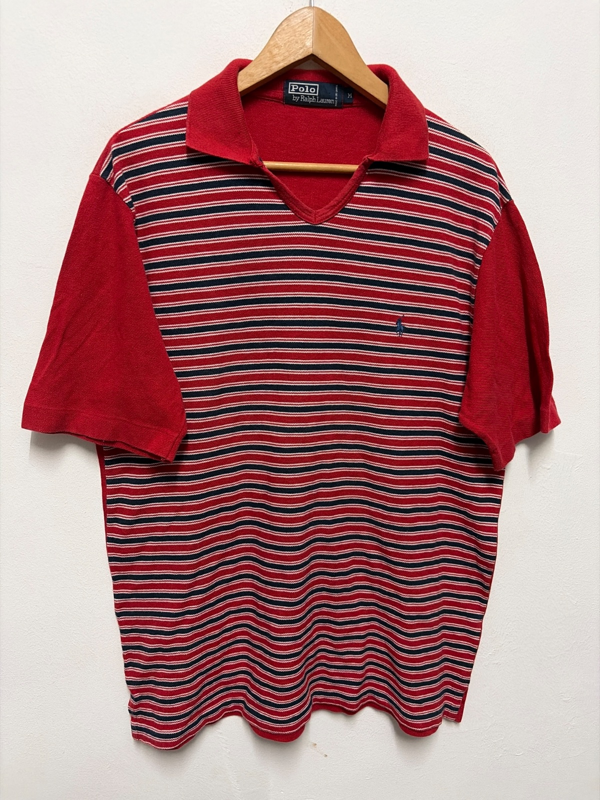 Polo by Ralph Lauren Striped V-Neck Polo Shirt Red M
