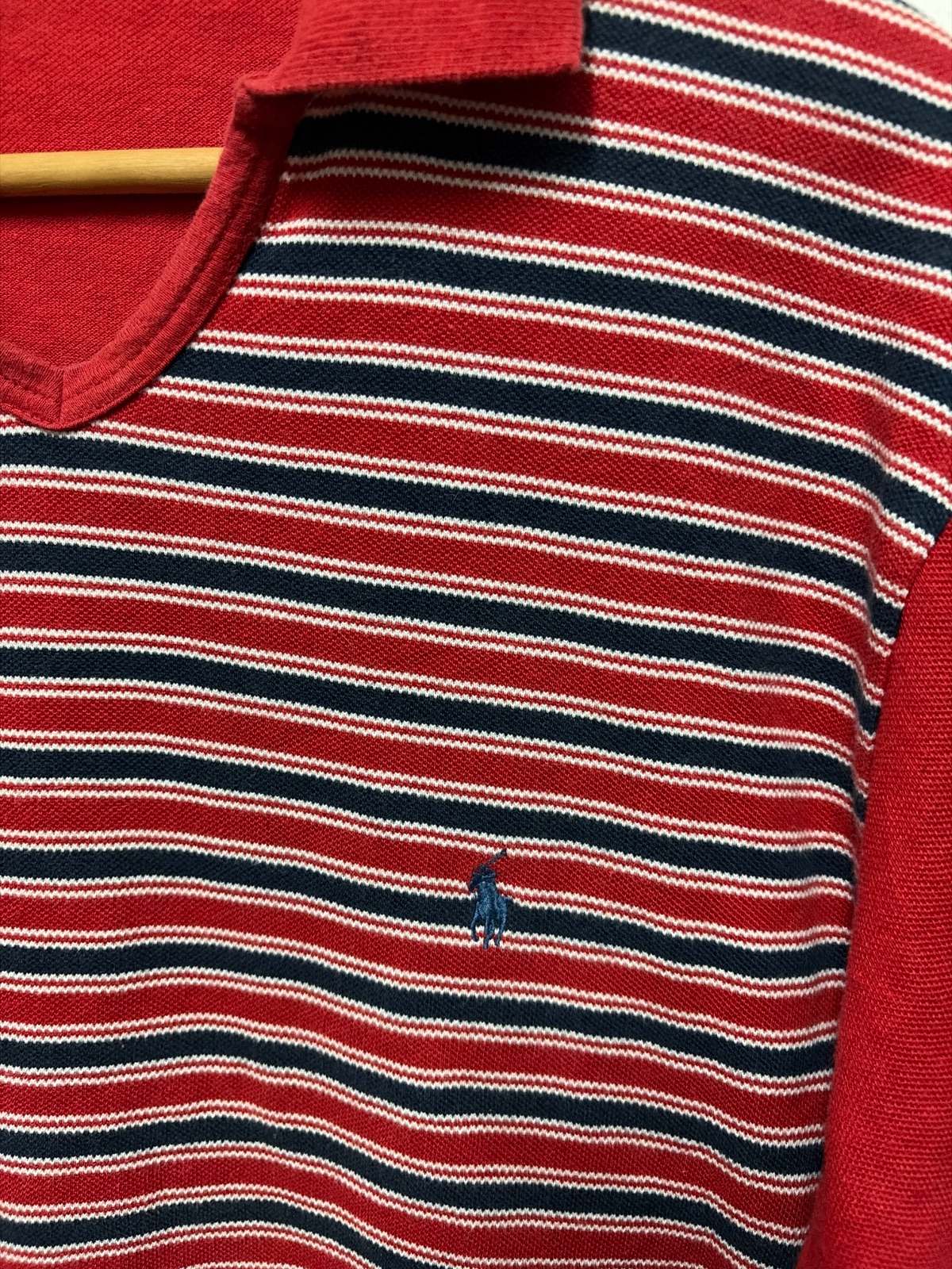 Polo by Ralph Lauren Striped V-Neck Polo Shirt Red M — gambar 3
