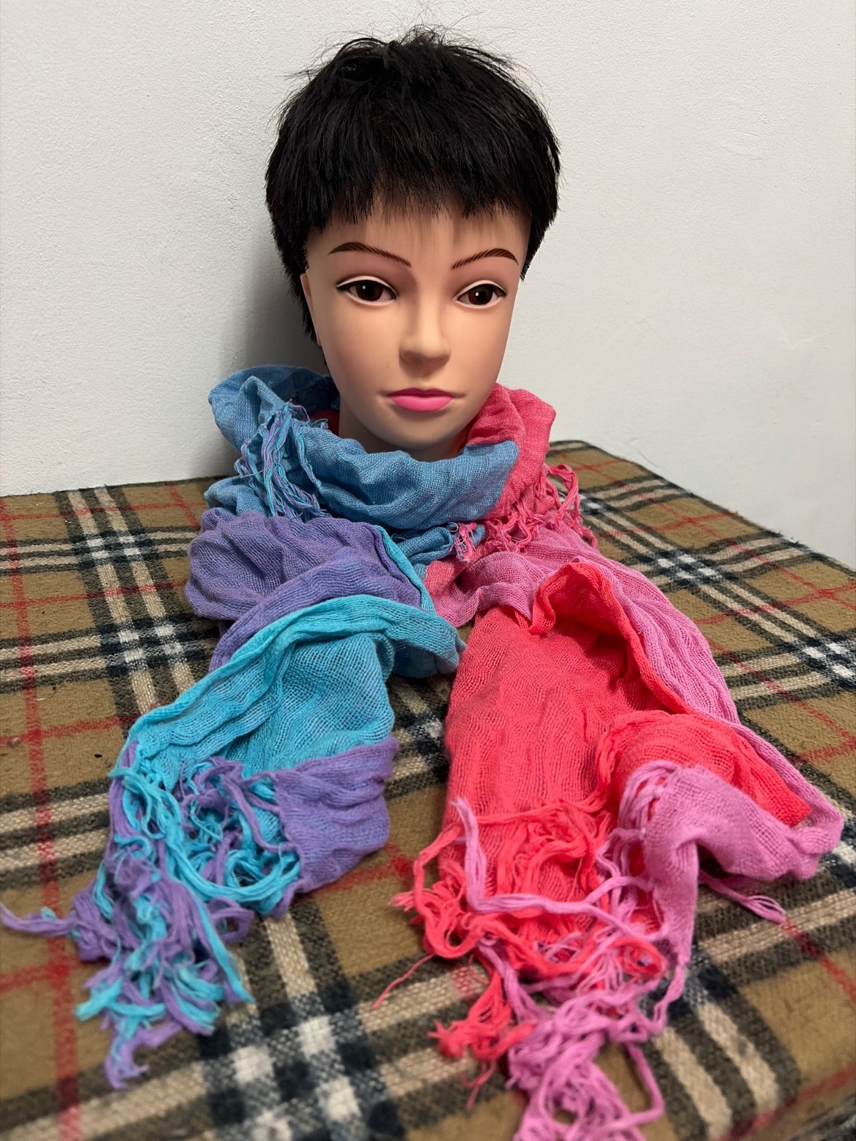 ITO ORIZA IMABARI Japan Colorblock Woven Scarf Pink Purple Fringe