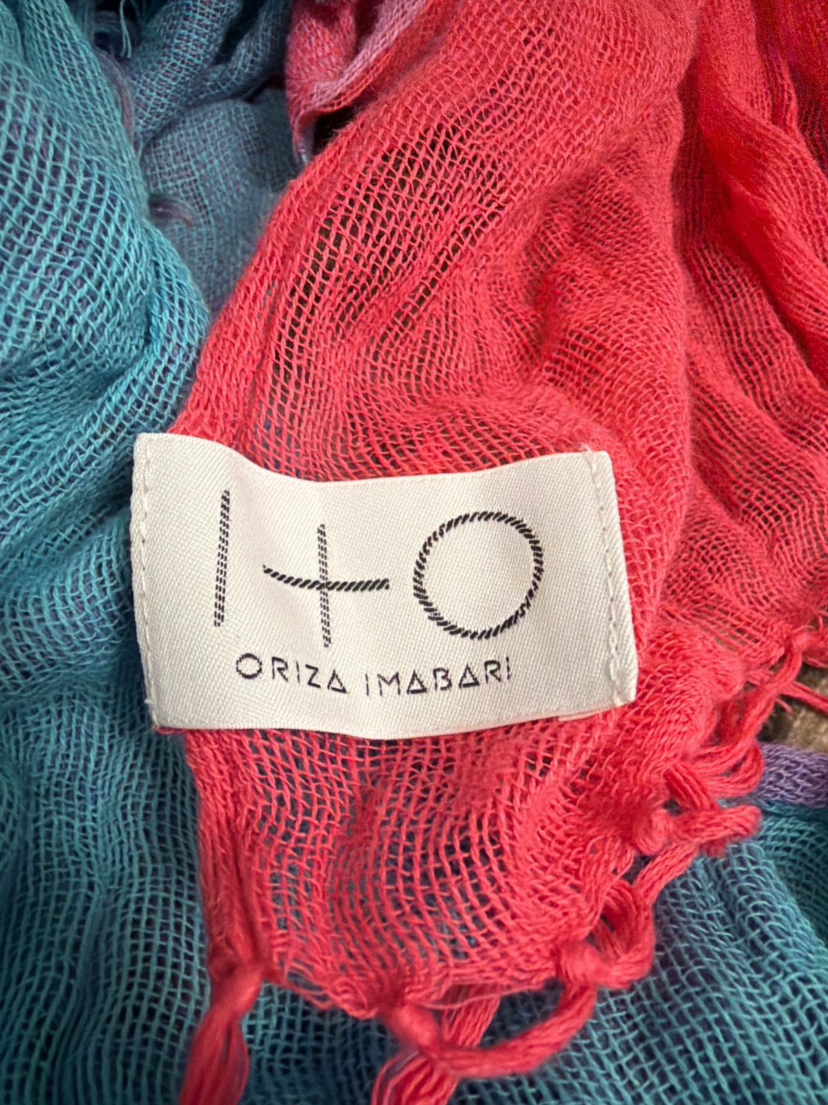 ITO ORIZA IMABARI Japan Colorblock Woven Scarf Pink Purple Fringe — gambar 2