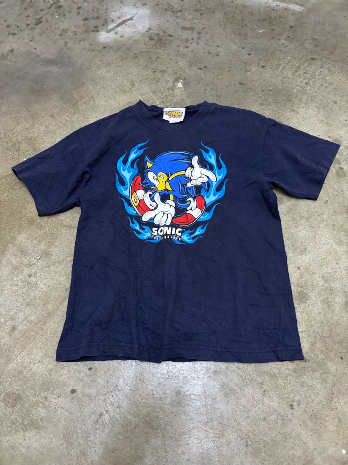 2007 Sonic The Hedgehog Blue Flame Graphic T-Shirt Size L