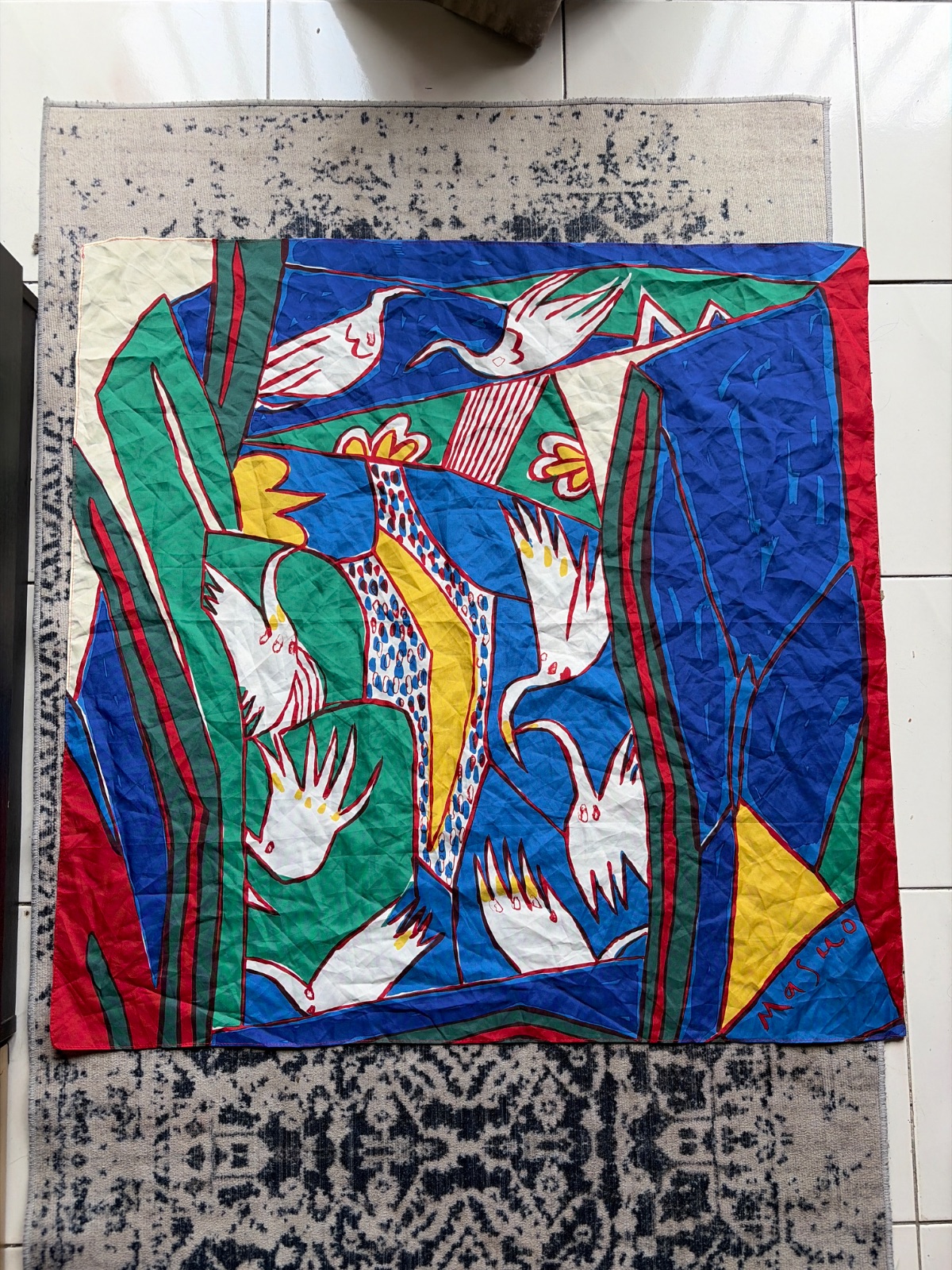 Vintage Japanese Masuo Designer Scarf Abstract Geometric Multicolor 100% Polyester 31”x 31”