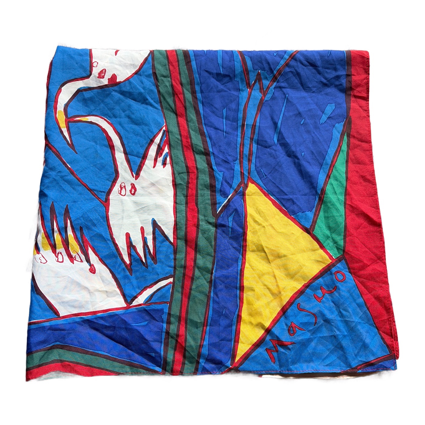 Vintage Japanese Masuo Designer Scarf Abstract Geometric Multicolor 100% Polyester 31”x 31” — gambar 5
