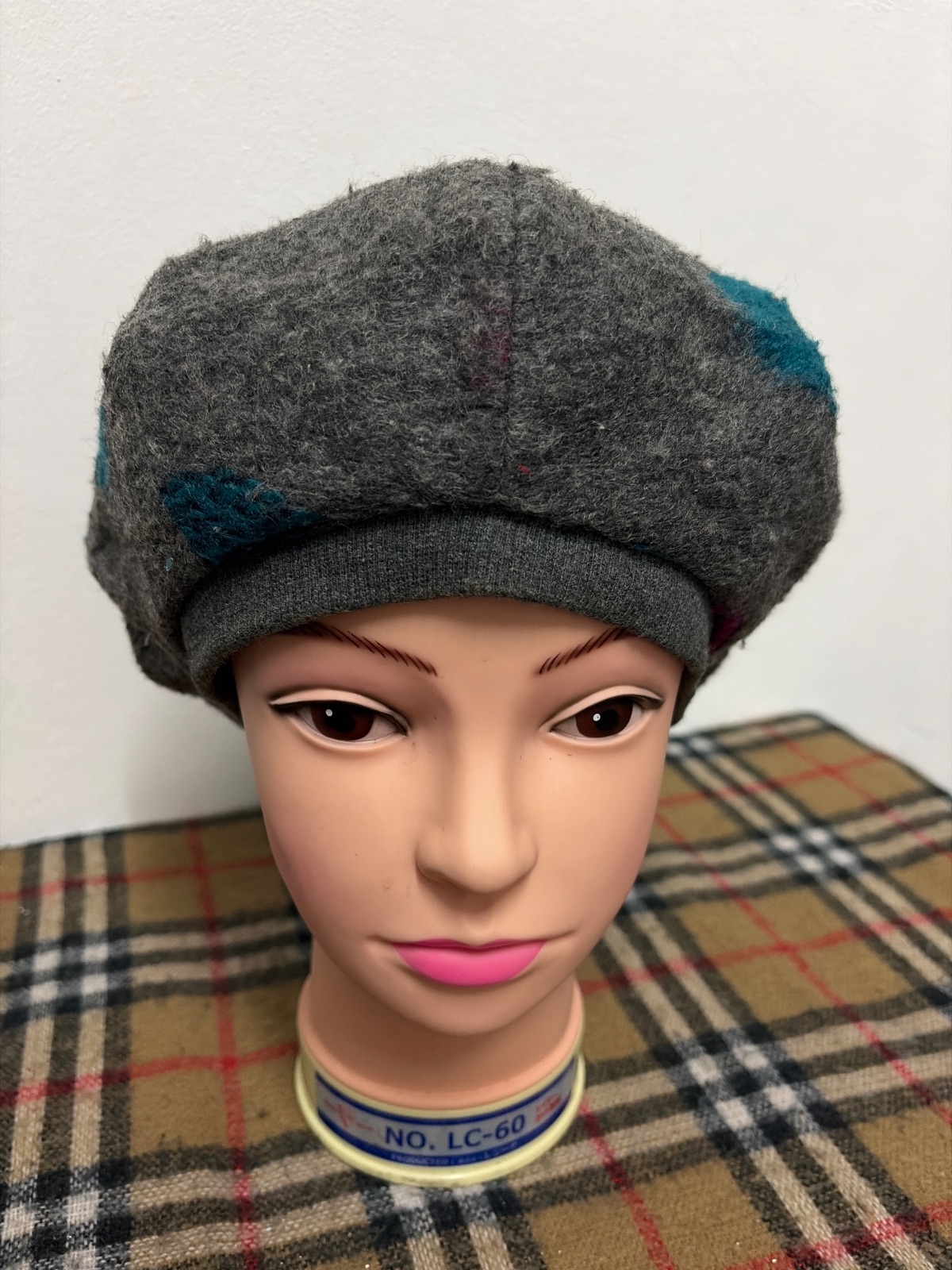 Chikyu Japan Polka Dot Beret Hat Charcoal Grey Star Lining