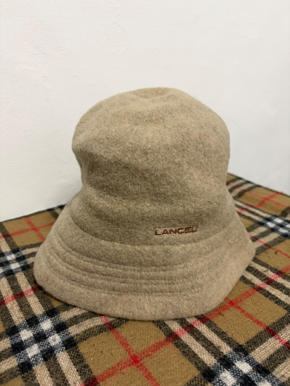 Vintage Lancel Paris 100% Wool Bucket Hat Beige Size 57.5cm