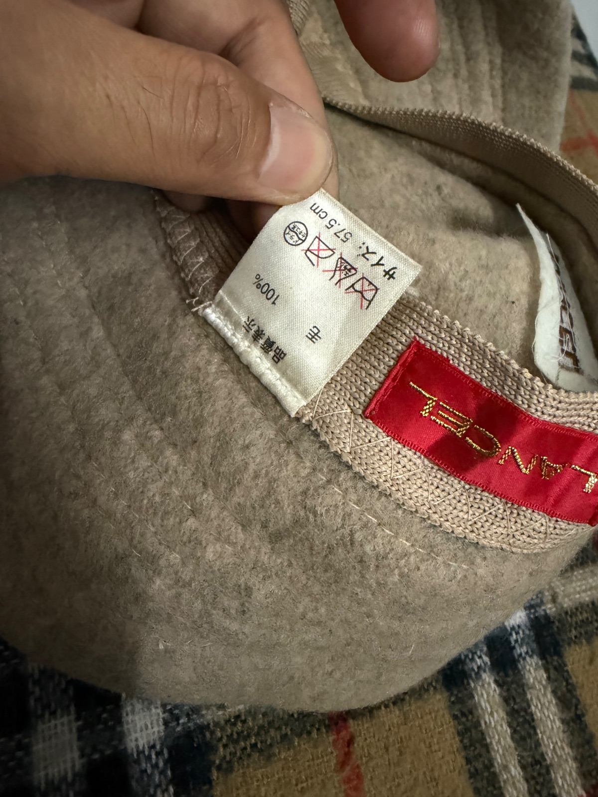 Vintage Lancel Paris 100% Wool Bucket Hat Beige Size 57.5cm — gambar 5