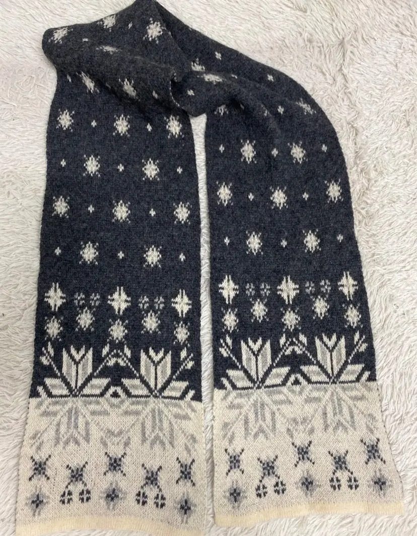 INED by Yohji Yamamoto Wool Knit Scarf Snowflake Pattern Japan Designer Winter M