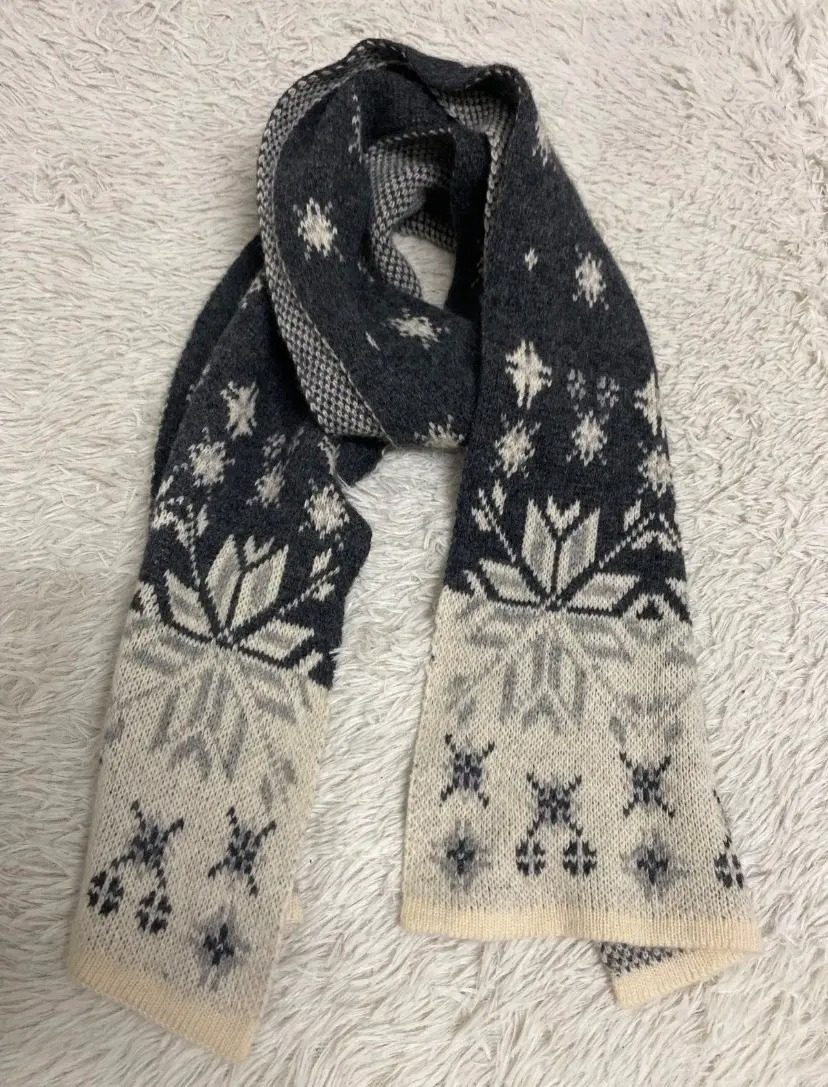 INED by Yohji Yamamoto Wool Knit Scarf Snowflake Pattern Japan Designer Winter M — gambar 2
