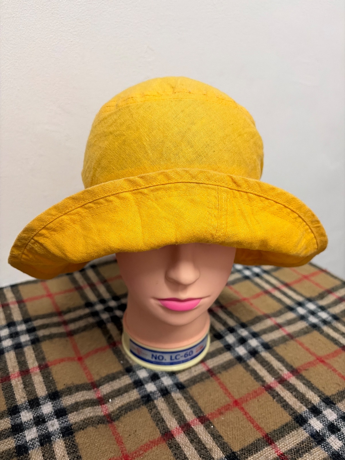 Vintage KENZO Japan Mustard Yellow 100% Linen Wide Brim Sun Hat Size M