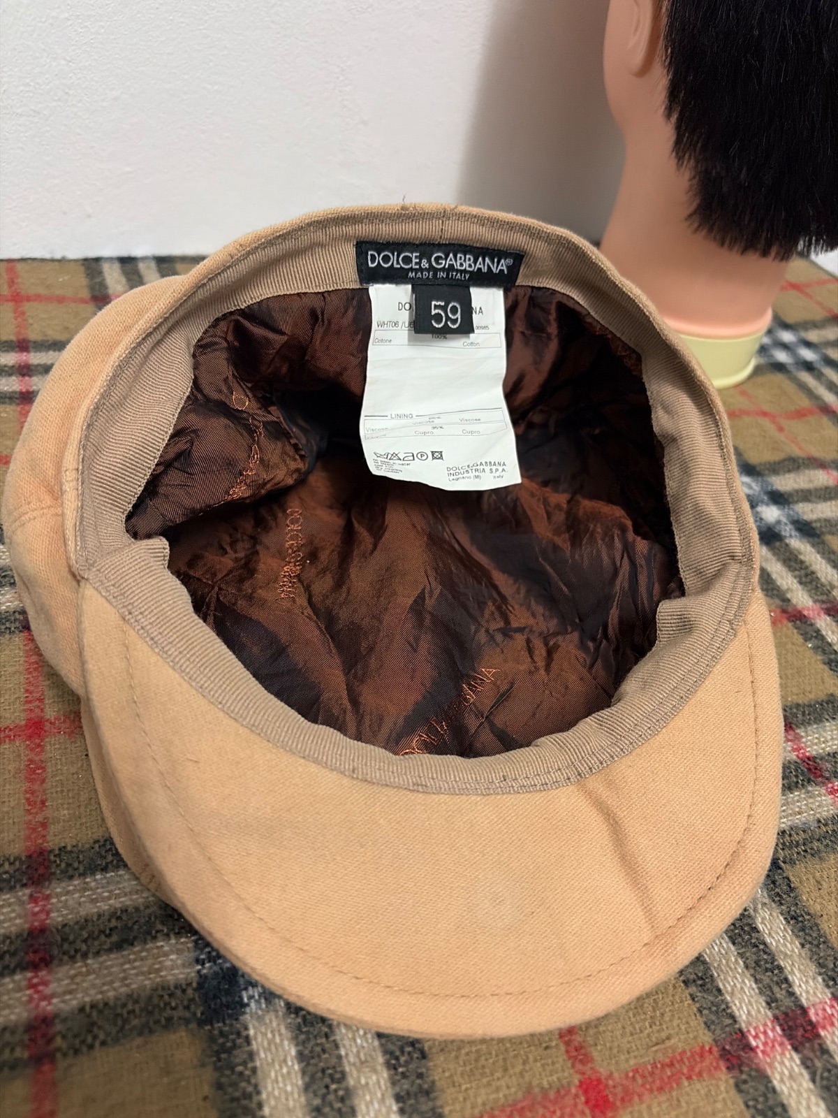 Dolce & Gabbana Cotton Newsboy Cap Beige Size 59 Made in Italy Flawed — gambar 4