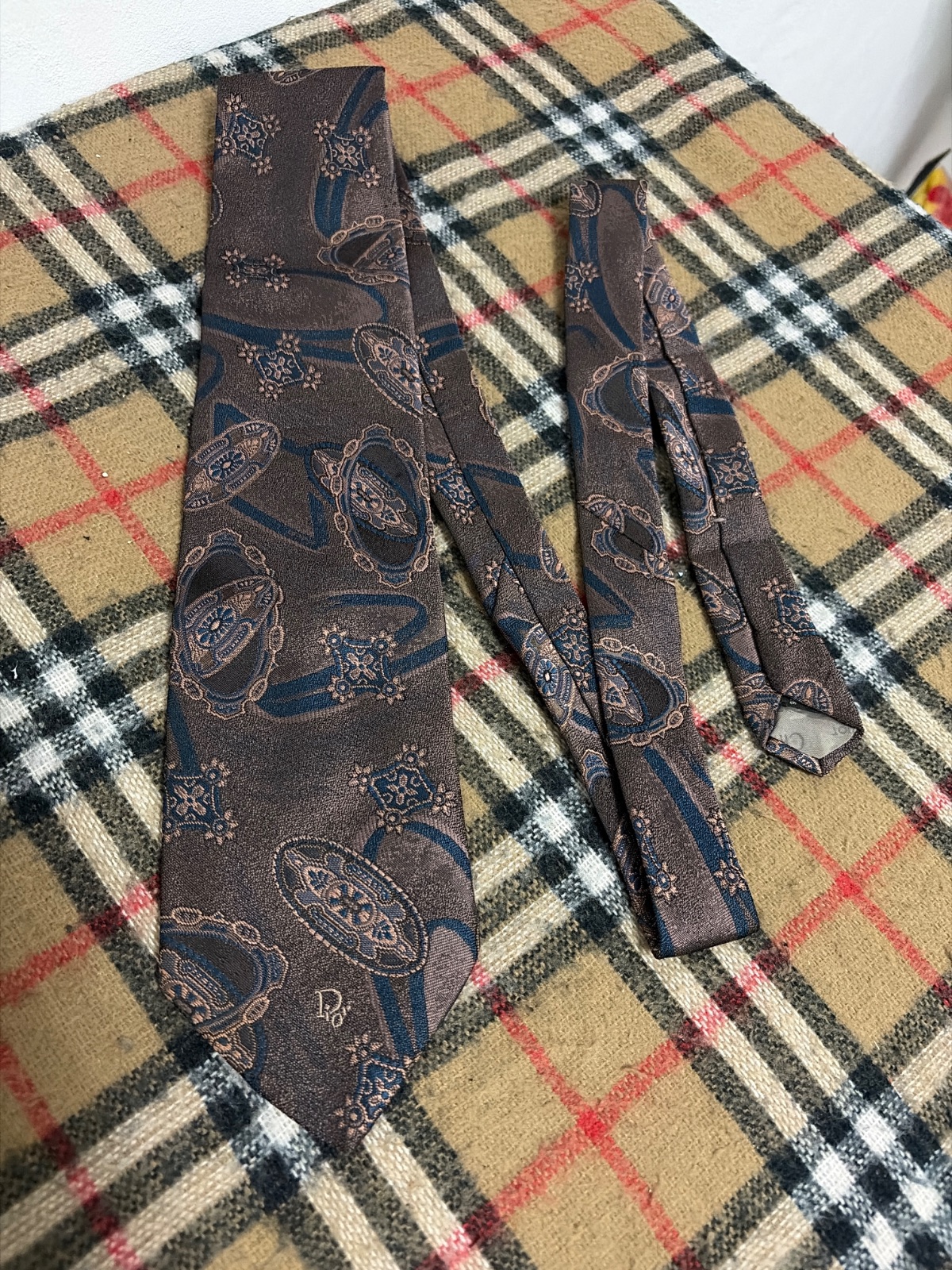 Vintage Christian Dior Monsieur 100% Silk Necktie Watch Jewellery Pattern Made in USA