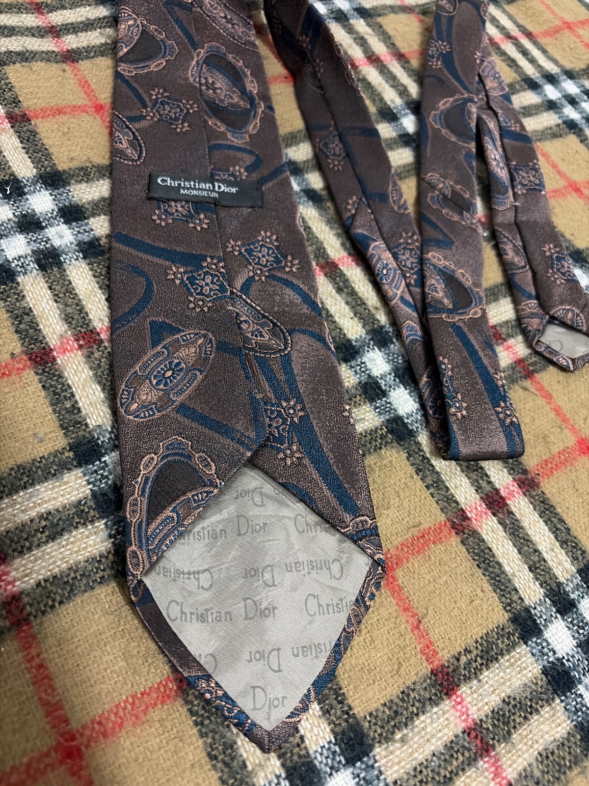Vintage Christian Dior Monsieur 100% Silk Necktie Watch Jewellery Pattern Made in USA — gambar 3