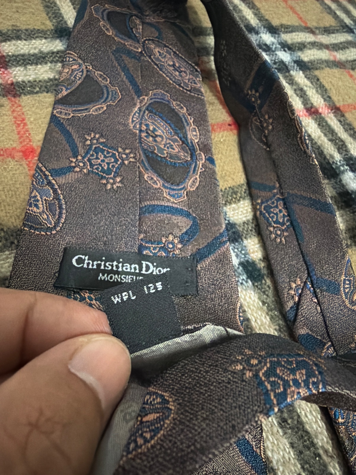 Vintage Christian Dior Monsieur 100% Silk Necktie Watch Jewellery Pattern Made in USA — gambar 5
