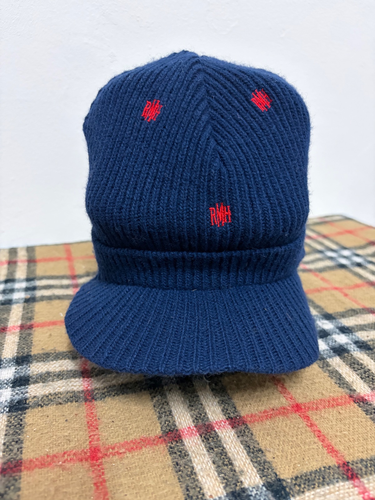 Vintage Mad Hectic Destroy Japan Knit Brim Beanie Cap Navy Blue