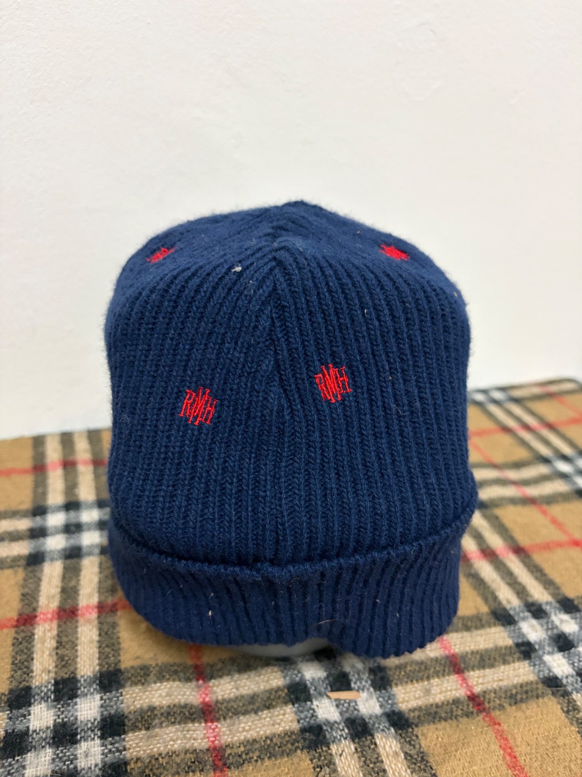 Vintage Mad Hectic Destroy Japan Knit Brim Beanie Cap Navy Blue — gambar 4